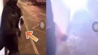 France on Fire! Rioter Throws a Full Blown Hand Grenade at Police
