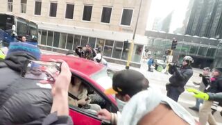 Jake Lang FLEES anti-Islam protest by car in Minneapolis after violent leftists caused his head to bleed and chased him down the street