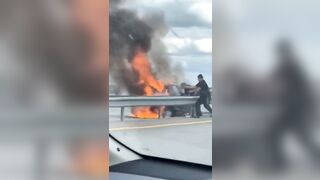 Bystanders Rescue Driver From Burning Car in Kazakhstan!