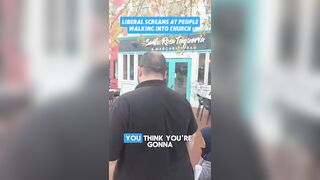 Demonically Possessed Liberals Scream at People Walking into Church.
