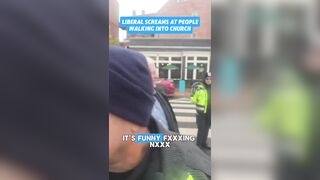 Demonically Possessed Liberals Scream at People Walking into Church.