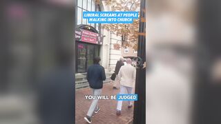 Demonically Possessed Liberals Scream at People Walking into Church.