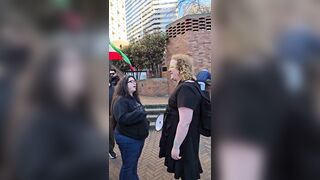 Trans activist melts down at free-Iran protest after finding out iranians there back Trump