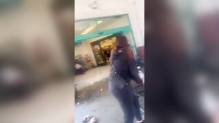 Fiery Redhead goes after a Male Security Guard 3 Times her Size