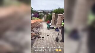 German Construction Worker gets a Head Bashing with the Shovel