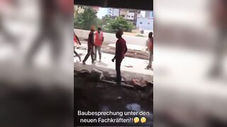 German Construction Worker gets a Head Bashing with the Shovel