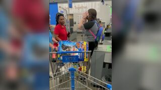 Unstable Woman cuts line in WalMart then Plays the victim