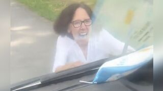 Karen Almost Ran Over While Trying To Stop Delivery Driver From Leaving!