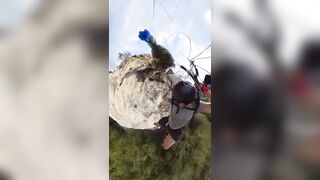 Man Hangs by a String as his Parachute gets Stuck