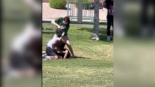 Girlfriend comes to the Rescue of her Man Losing a Fight