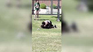 Girlfriend comes to the Rescue of her Man Losing a Fight
