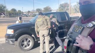 ICE agents smash the window of an illegal alien’s truck after he refuses to comply
