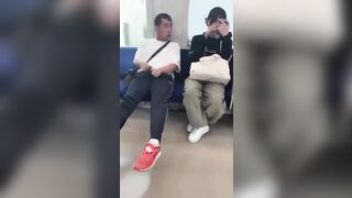 Man touches himself sitting next to girl on train (Disturbing)