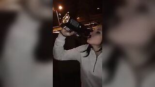 Drunk Girl takes an entire bottle of Whisky in one Go