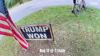 TDS Still Has People Losing their Minds... Whacky Cyclist Sets Trump Sign on Fire.
