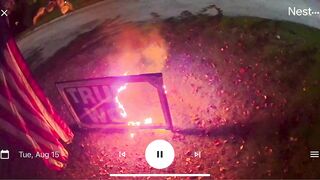 TDS Still Has People Losing their Minds... Whacky Cyclist Sets Trump Sign on Fire.