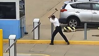 Sky Rage? United Pilot Takes out his Frustrations on this Security Gate with an Ax!