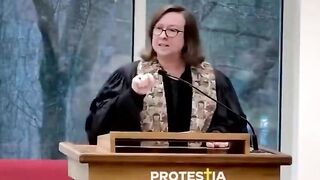 Blasphemous Heretic Female "Minister" "Blessed are those who end their pregnancies."