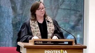 Blasphemous Heretic Female "Minister" "Blessed are those who end their pregnancies."