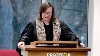 Blasphemous Heretic Female "Minister" "Blessed are those who end their pregnancies."