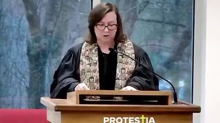 Blasphemous Heretic Female "Minister" "Blessed are those who end their pregnancies."