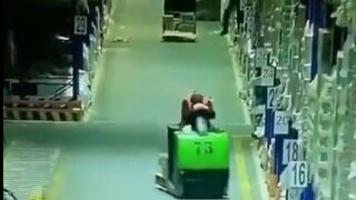 Don't Fall Asleep even on a Small Forklift...Takes Down the Entire Aisle