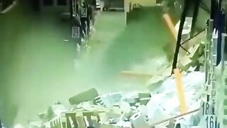 Don't Fall Asleep even on a Small Forklift...Takes Down the Entire Aisle