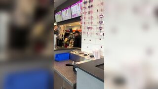 Employee at Dunkin' Donuts jumps the counter with a BAT and fights a customer