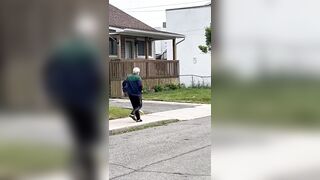 The definition of a Creep, Old Man grabs Womans Boob as She Walks her Dog