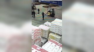 Drunk Man gets into Forklift and does the Unthinkable at work site