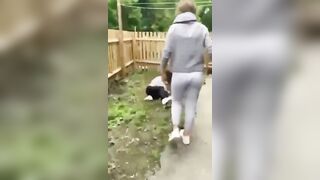 Girl gets Tossed Off Cement Staircase