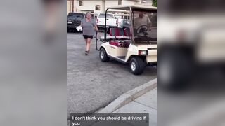 Drunk Old Florida Man Can't Pull his Golf Cart out of Bar Parking Lot..LOL