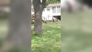 Big Man in a golf Cart Runs Over Neighbor and Everyone seems Happy