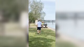 Big Man in a golf Cart Runs Over Neighbor and Everyone seems Happy
