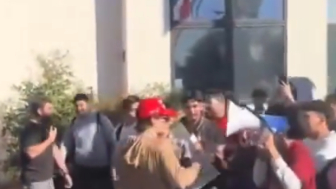 Student gets mobbed at an anti-ICE walkout protest for wearing a MAGA hat