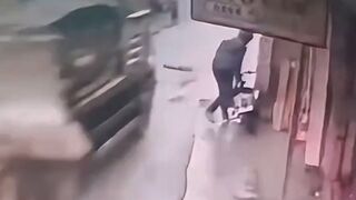 Terror as Construction Vehicle hits Man. He somehow survives