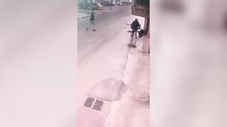 Terror as Construction Vehicle hits Man. He somehow survives