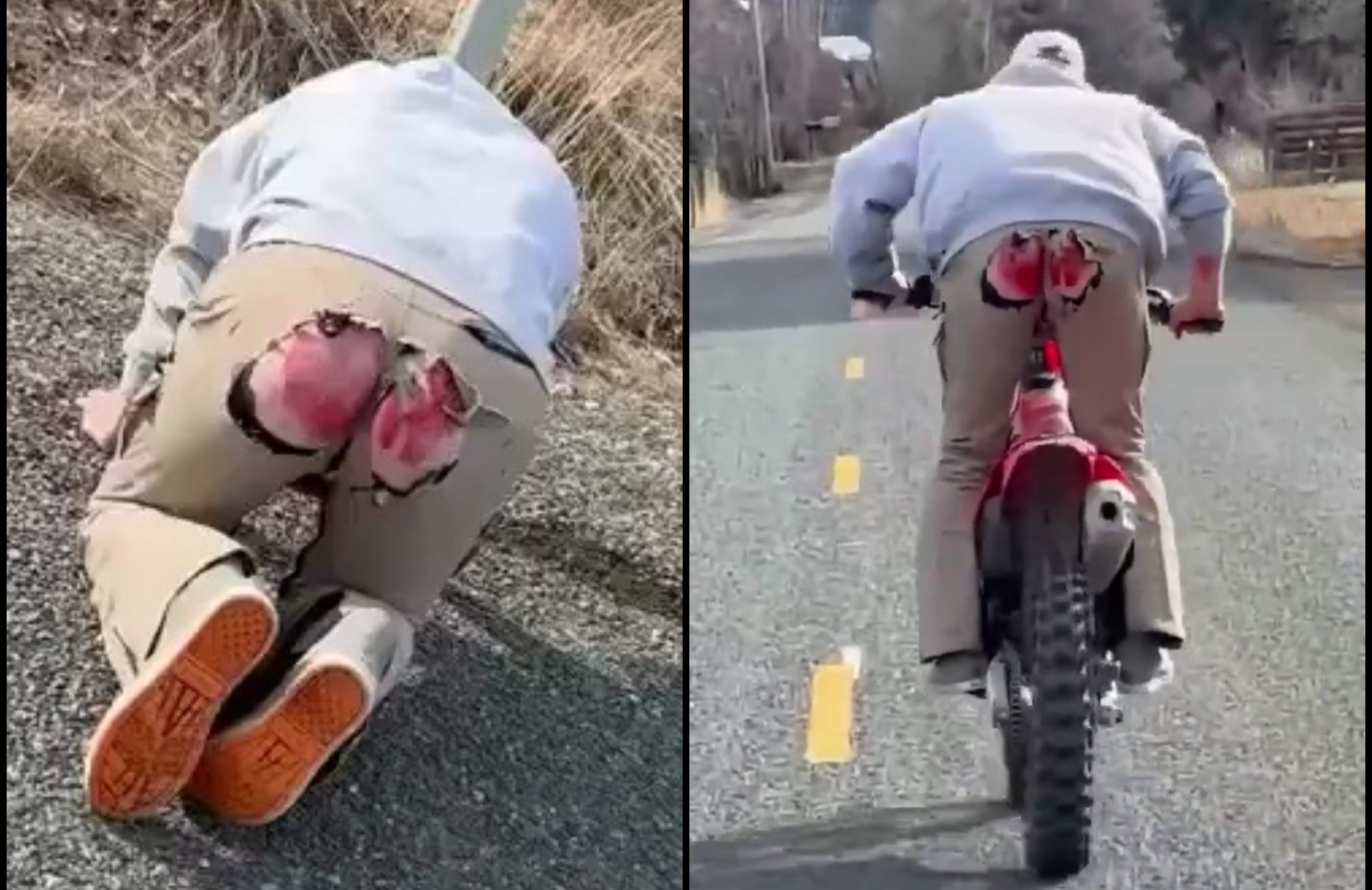 Man crashes and skids on his rear from motorcycle crash!