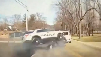 Wild Ohio chase ends with police cruiser rolling onto roadway after crash