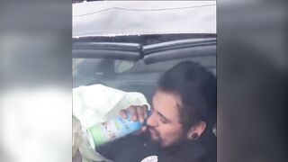 Security Guard continuing to sniff aerosols after he crashed into a Parked Car