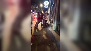 Multiple people were seen brawling outside a parking garage in Salt Lake City