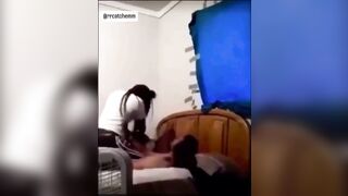 Frying Pan to the Head from Girlfriend in a Rage when She finds a girl in her Bed with Her Man