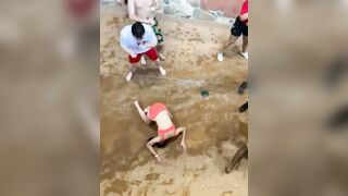 Shock Video shows Beach Fight Black Kid Drops Bikini Girl on Her Head