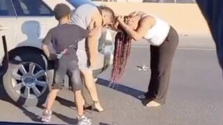 Little Kid Protects His Mamma with Some Punches to Karen's Gut During Road Rage Altercation.