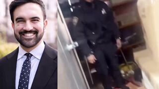 New Yorker store owner loses it after finding a Muslim police officer praying on a mat, blocking the way to the bathroom.