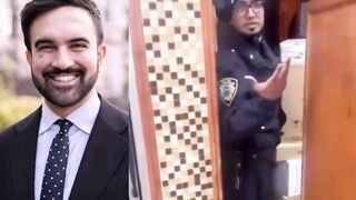 New Yorker store owner loses it after finding a Muslim police officer praying on a mat, blocking the way to the bathroom.