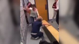 Blonde gets Her Head Smashed In with a Combo-Lock in the Locker Room (Blood)