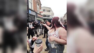 Concerned Mother out Protesting ends up arguing with a radical left extremist.
