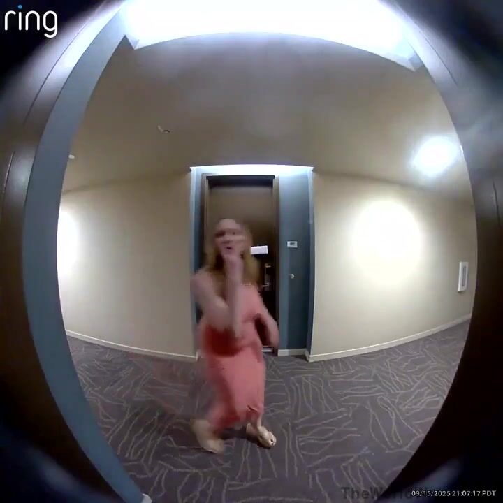 A woman reviewing her door camera footage noticed something strange