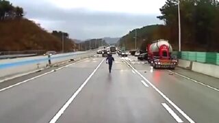This Guy....Ice on the Road causes Massive Catastrophe